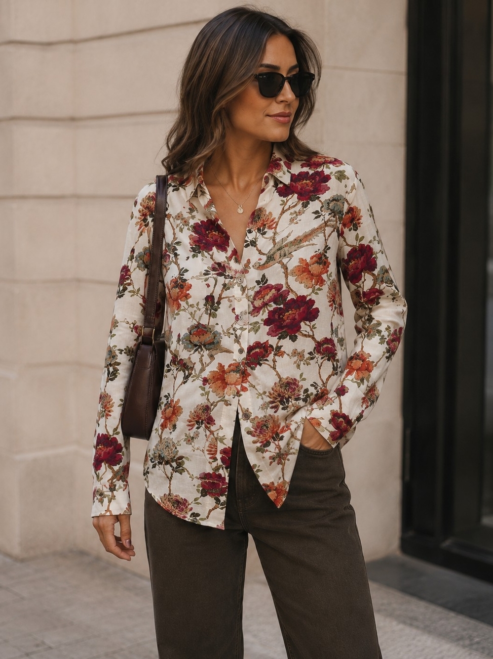 J.Jill Cotton Floral Bird Print Button Down Shirt XS Petite